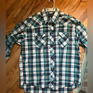Vintage Wrangler x-long tails shirt pearl snaps 18-35